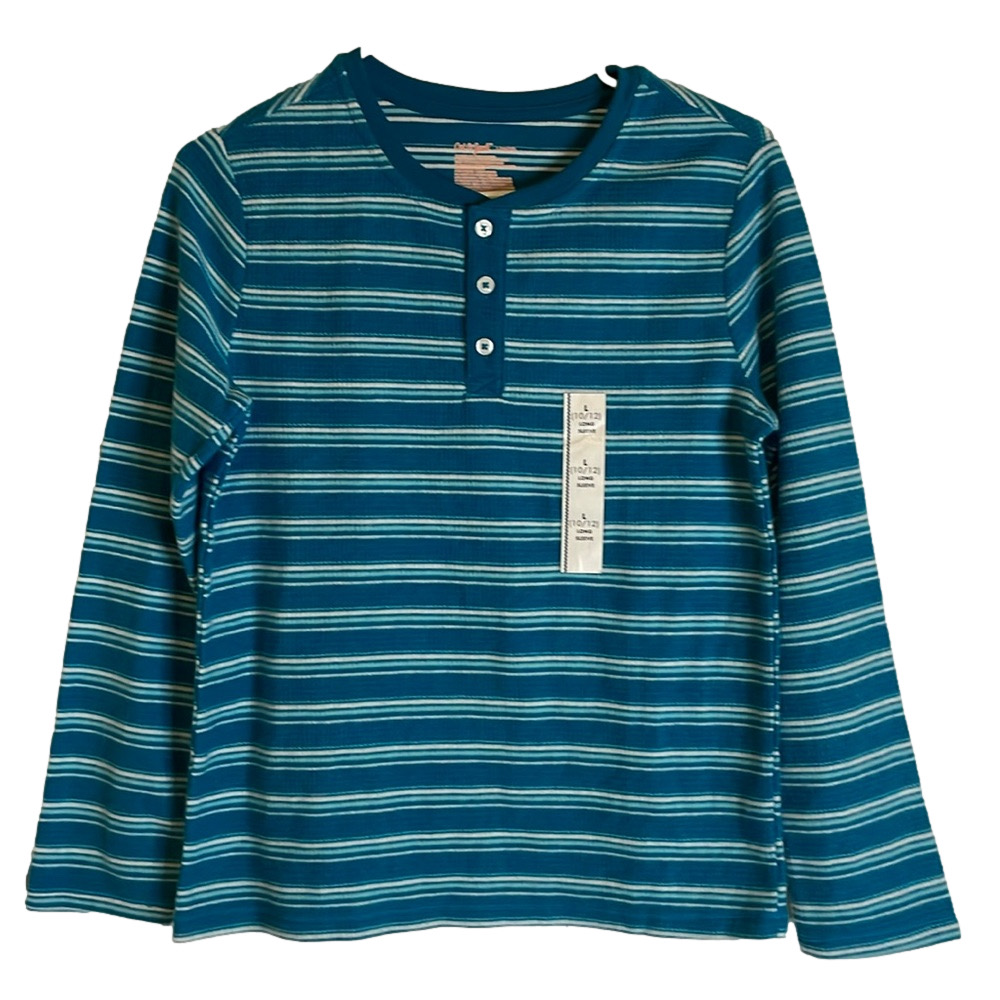 CAT & JACK Ribbed Stripe Henley Shirt, Boys Medium, Blue White